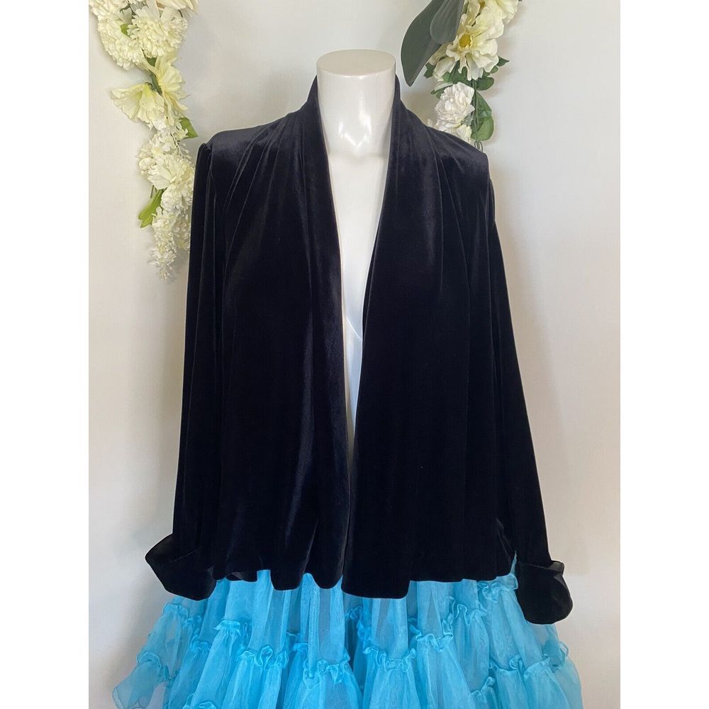 VTG Velvet Jacket Womens Size‎ S Black Open Front Full Like Swing Evening Party